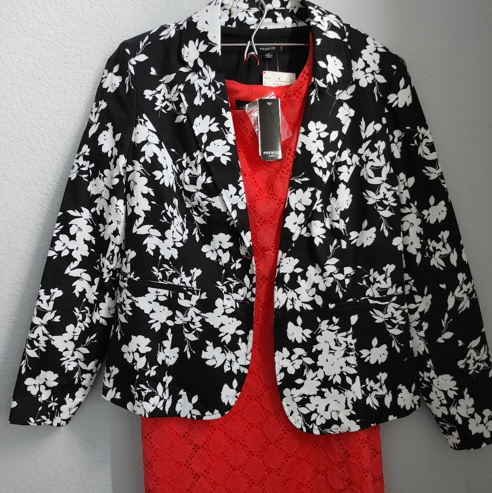 Premise  Floral Black and White Blazer Jacket